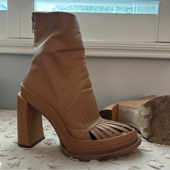 Ann Demeulemeester Cutout Vamp Platform Ankle Boot Camel Tanned Leather Size 39 - Picture 4 of 15